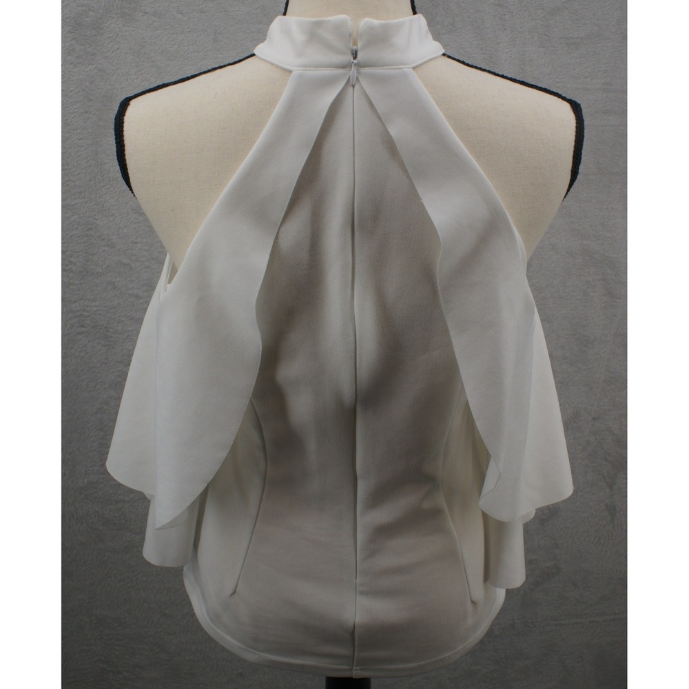 H&M White Halter Neck Ruffle Cold Shoulder Top Mock Neck Blouse Size Medium - Picture 5 of 9